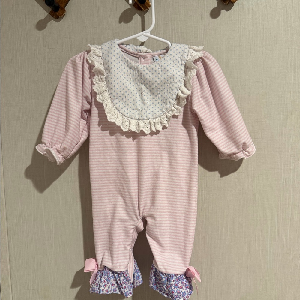 Charming Pink Striped Kids Footie with Ruffles